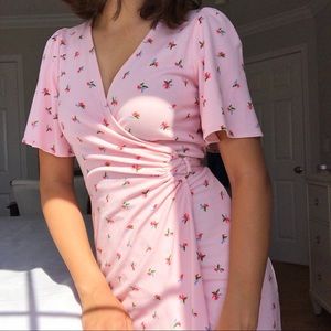 & Other Stories Pink Floral Print Wrap Dress